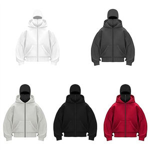 Custom Men's Black <b>Zip</b> <b>Up</b> Hoodie Fleece Hooded Sweatshirt Face Cover Mask Oversized Streetwear <b>Jacket</b> - Product Image 2