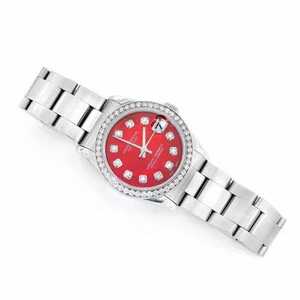 Luxury Moissanite Diamond Watch Red Dial Stainless Steel <b>Automatic</b> Mechanical Date Hip Hop Iced Out Wristwatch - Product Image 5