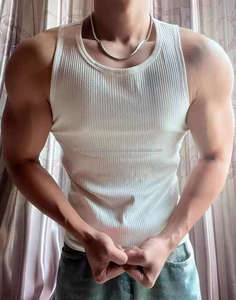 <b>White</b> Thick Ribbed Tank <b>Top</b> Men's Summer Slim Muscle Sleeveless T-Shirt American Fitness and Sports Tank-<b>Tops</b> - Product Image 6