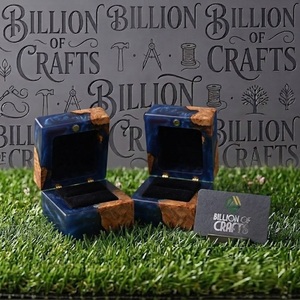 Caja de Anillos de Resina y Madera, Rectangular, Hecha a Mano, Moderna, Decoración de Mesa para Bodas, Caja de Anillos de Madera Azul para Regalo - Product Image 5