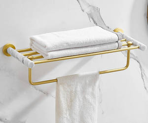 Ensemble d'accessoires de salle de bain mural 6 pièces en acier inoxydable de luxe, finition brossée, avec double porte-serviettes et étagères de rangement - Product Image 5