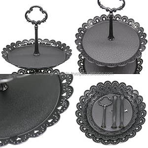 Plateau de service à cupcakes de fruits, 3 niveaux, de haute qualité, pour mariage à la maison, fête d'anniversaire, plateau de service (noir), 4 pièces - Product Image 2