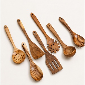 Juego de 4 espátulas de cocina de madera natural ecológicas al por mayor, utensilios de cocina de madera antiadherentes, espátula, servidor de pasta, cuchara para sopa - Product Image 1