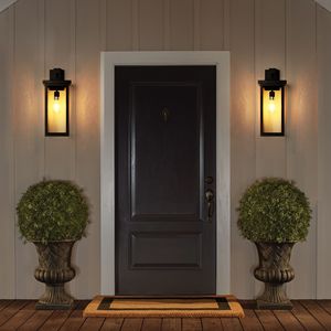 Set 2 moderne lampade da parete per esterni in metallo nero trasparente in vetro sensore di luce ambientale resistente alle intemperie applique per portico E26 - Product Image 1