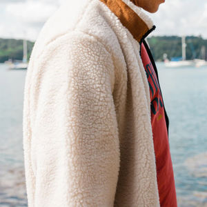 Veste en polaire sherpa de qualité supérieure, couleur blanche, col montant, fermeture éclair sur le devant, manches longues, légère, écologique, respirante pour homme - Product Image 6