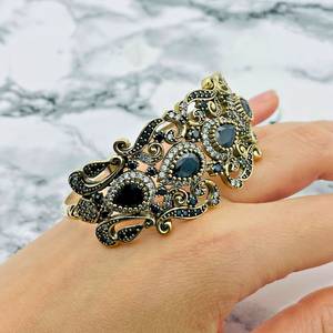 Black Onyx Ottoman Cuff <b>Bracelet</b> Adjustable Vintage Style Cuff <b>Bracelet</b> Bangle Ethnic Wedding Jewelry Antique Gold Color - Product Image 4