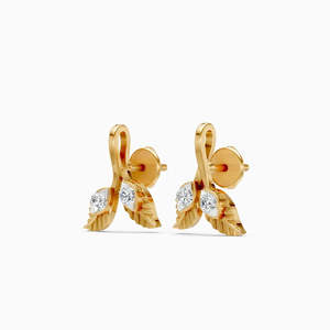 Boucles d'oreilles clous classiques plaquées or rose 10K, motif fleur, zircon rouge taille coussin, accents de diamants, sertissage clos, romantiques pour femme - Product Image 4