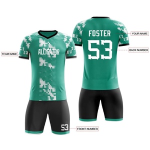 Conjunto de Camiseta de Fútbol Unisex Personalizada, Estampado Geométrico Verde, Cuello en V, 100% Poliéster, Absorbe la Humedad, Transpirable, Ajuste Atlético - Product Image 2