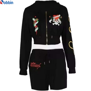 Conjuntos Deportivos Cortos de Verano Estilo Hip Hop para Mujer, 2 Piezas, Chaqueta con Cremallera y Pantalones Cortos, 100% Algodón, Transpirable, de Secado Rápido, Ecológico, Mangas Largas - Product Image 5