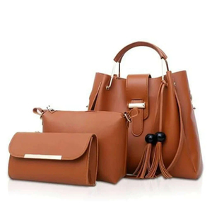 Bolsos de Mano de Cuero Genuino al por Mayor, Juego 3 en 1, Bolso Tote para Mujer con Cartera/Bolso de Mano y Bolsos Cruzados, Bolso de Hombro de 3 Piezas para Dama - Product Image 1