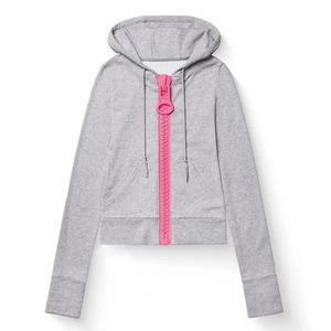 CROWN GATE INTERNATIONAL Sweat à capuche court noir pour femme, manches longues, fermeture éclair, couleur unie, mélange de coton tricoté respirant, oreilles de chat - Product Image 2