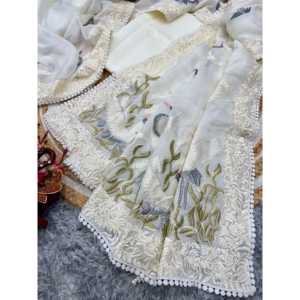 Sari de diseñador para mujer con hermoso trabajo de Bordado de hilo multicolor - Product Image 6