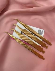 Pince à épiler pour extensions de cils Hook/Boot/Straight Isolation, noire/dorée/rose, en métal, pointe en fibre de précision, anti-magnétique, anti-statique, 10 mm - Product Image 2