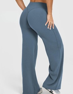 Pantalon de sport pour femme, coupe large, taille haute, effet push-up, 100% coton, séchage rapide, motif uni - Product Image 2