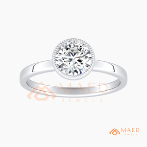 925 Sterling <b>Silver</b> Round Cut Bezel Halo Engagement <b>Ring</b> Women Milgrain Edge <b>Solitaire</b> American Diamond CZ Wedding <b>Ring</b> - Product Image 6