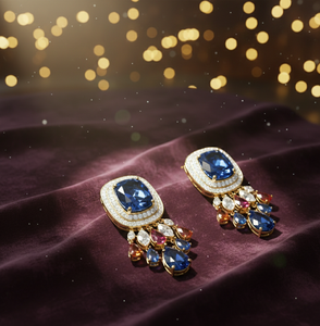 4 Inch Blue Hydro Round <b>Earrings</b> with CZ 925 Sterling Silver 18K <b>Gold</b> Plated Statement <b>Dangle</b> <b>Earrings</b> Ethnic Jewellery - Product Image 3