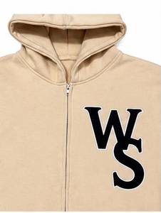 เสื้อสเวตเชิ้ตมีฮู้ดสีเบจสำหรับผู้ชาย โลโก้ WS สีดำ ดีไซน์กระเป๋าหน้า ใส่สบายๆ ในฤดูใบไม้ร่วง ทรงหลวม ผ้าเดนิม แห้งเร็ว ระบายอากาศได้ดี - Product Image 3