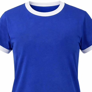 Camiseta Azul de Manga Corta con Ribete en Contraste Blanco, Cuello Redondo, Corte Regular, Estilo Casual, Color Sólido - Product Image 6