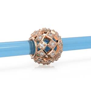 Cuentas de oro macizo de 18k con 3 hileras de diamantes y orificio grande / Accesorios para la fabricación de joyas para collares o pulseras con dijes - Product Image 6