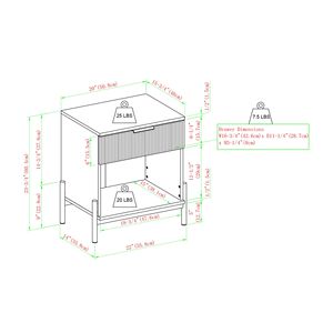 Table de chevet moderne moka à tiroirs cannelés avec cubby ouvert - Product Image 4