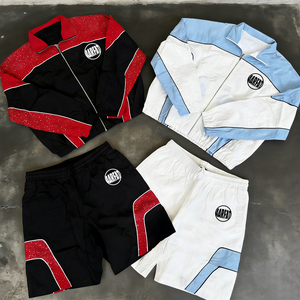 Unisex Custom <b>Summer</b> Cotton Windbreaker <b>Jacket</b> Track Pants Set Solid Quick Dry Embroidered Mesh Fabric Inner Lining <b>Men's</b> - Product Image 1