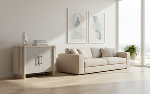 Buffet moderne à 2 portes en chêne massif pour salon - Rangement résistant à l'eau avec design minimaliste - Product Image 6