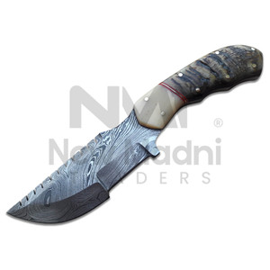 Cuchillo de caza de acero de Damasco, hoja de punta caída, borde dentado, hecho a mano con mango de madera, grosor de 0.6mm, cuchillos en venta - Product Image 1