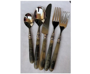 ชุดช้อนส้อมดีไซน์คุณภาพสูง สแตนเลส ด้ามเรซิ่น ชุบทอง 5 ชิ้น ราคาขายถูก - Product Image 1