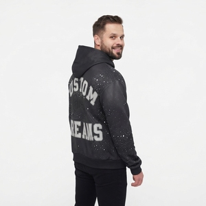 Sudadera con capucha de punto extragrande negra para hombre, con cremallera frontal, estampado de letras, puntos brillantes, cortavientos, estilo Hip Hop Streetwear - Product Image 6