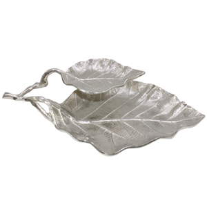 Plat et plateau en métal en forme de feuille pour la maison, mariage et événements, assiette à fruits en métal pur, finition nickel - Product Image 1