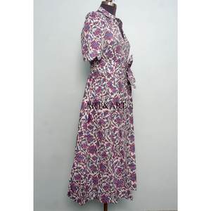 Vestidos Midi Casuales de Punto con Cuello en V, Diseño Indio Kangura, para Mujer, Ecológicos, Lavables, con Estampado Floral y Botones, Naturales - Product Image 5