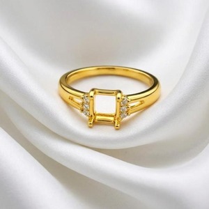Anillo de compromiso de plata de ley 925 con halo de circonita cúbica de corte esmeralda, chapado en oro, semimontura en blanco para gemas. - Product Image 5