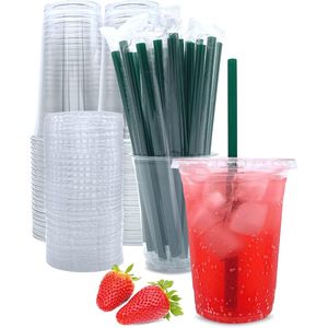 25 Juegos de Vasos Desechables de 16 oz para Café con Tapas y Pajitas, Vasos de Plástico Transparente, Solución Práctica para Llevar - Product Image 1