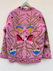 Wholesale Pink Suzani Velvet Jacket Embroidered Boho Floral Ethnic Short <b>Coat</b> <b>Winter</b> Jacket for Women - Product Image 4