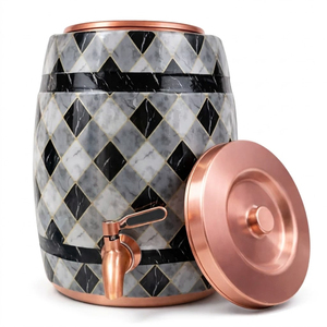 Pure Copper Eco-Friendly Modern Etched Floral Design Handcrafted Ayurvedic Water Dispenser with Lid Storage Tank Matka <b>Tap</b> - Product Image 2