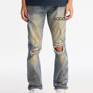 Service OEM de conception pour les acheteurs en gros avec logo personnalisé, pantalon pour garçons de haute qualité, couleur unie, design déchiré, en denim. - Product Image 1