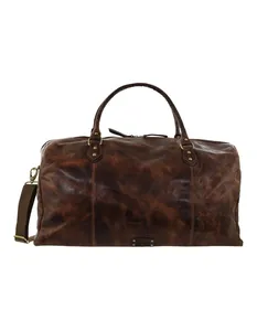 Bolsa de Viaje de Cuero Marrón Genuino de Estilo Moderno, Minimalista, para Fin de Semana, con Cierre de Cremallera y Asa Suave, Venta al Por Mayor - Product Image 1
