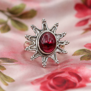 Natural Red <b>Garnet</b> 925 Sterling <b>Silver</b> Sunburst <b>Ring</b> Handmade Boho Statement Gemstone Jewelry Gift For Women Christmas gift her - Product Image 5