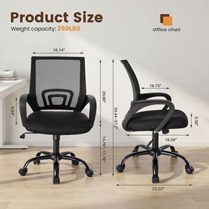 Ergonomic Mid <b>Back</b> <b>Office</b> <b>Chair</b> with Lumbar <b>Support</b> Breathable Mesh Backrest Adjustable Height PU Sponge Seat BIFMA Certified - Product Image 5