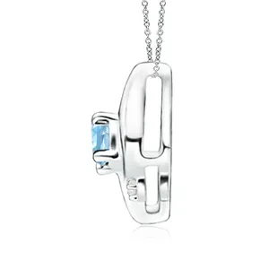 14K Solid Gold Shell Style Oval Cut Natural Aquamarine & Diamond Pendant <b>Top</b> Quality Prong Set Fine Jewelry Pendant Necklace OEM - Product Image 2