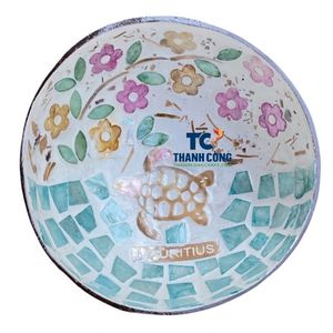 Handmade Mother of Pearl <b>Coconut</b> <b>Shell</b> Bowl Mosaic Mauritus Sea Turtle Design Souvenir Gift <b>Coconut</b> Bowl for Home Decor - Product Image 1