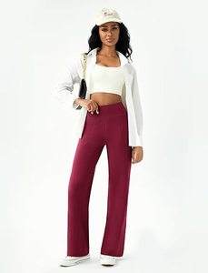 Custom Women's Wide Leg Yoga Pants Casual <b>Work</b> Dress Pants Lounge Sweatpants High Waist Comfy Loose <b>Trousers</b> with Pockets - Product Image 2