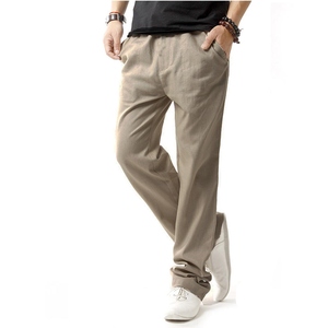 Hot Wholesale Plus Size Men's Spring Cotton Linen Mid Waist Lightweight Drawstring Closure <b>Waterproof</b> <b>Trousers</b> Casual Straight - Product Image 3