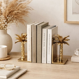 Luxury design cast aluminum gold date palm tree bookend set metal decorative <b>book</b> holder tropical design customization available - Product Image 2