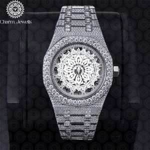 Reloj de Lujo para Hombre Charm_Jewells, de Acero Inoxidable, Caja Tonneau de 42 mm, Esfera Hueca con Incrustaciones de Diamantes, Movimiento Analógico de Cuarzo - Product Image 1