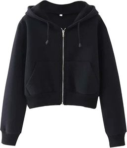 Green Women's <b>Zip</b> <b>up</b> Hoodie <b>Cropped</b> Sweatshirt Hooded Casual Autumn Wear - Product Image 6