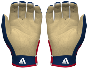 Gants de frappe de baseball en cuir de qualité supérieure, légers, durables, antidérapants, avec fermeture auto-agrippante, bleu marine et blanc. - Product Image 2