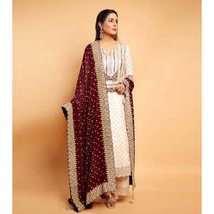 Elegante Salwar Kameez de Poliéster para Bodas, Conjunto de Top y Pantalón con Dupatta, con Bordado Pesado y Lentejuelas - Product Image 2