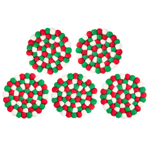 Handmade Wool Felt Ball Coasters Red Green White 10cm Durable Eco-Friendly Christmas <b>Cup</b> <b>Mat</b> Drink Trivets Wholesale Table Pad - Product Image 2