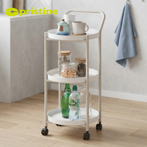 Carrito de Servicio Redondo de Metal Moderno de 3 Niveles, Resistente y Fácil de Limpiar, para Cocina y Sala de Estar, Contenedor de Alimentos - Product Image 6